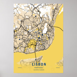 Lissabon - Portugal Gele Stadskaart Poster
