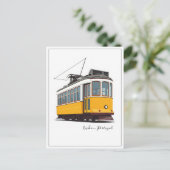 Lissabon Portugal gele tram Briefkaart (Staand voorkant)