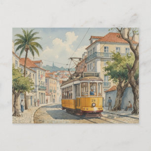 Lissabon Portugal Gele Tram Reis Briefkaart