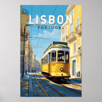 Lissabon Portugal Gele Tram Reis Kunst Vintage