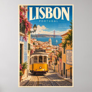 Lissabon Portugal Gele Tram Reisposter Muurkunst Poster