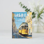 Lissabon Portugal Gele Tram Reizen Kunst Vintage Briefkaart (Staand voorkant)