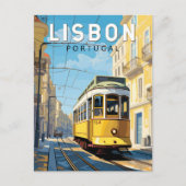 Lissabon Portugal Gele Tram Reizen Kunst Vintage Briefkaart (Voorkant)