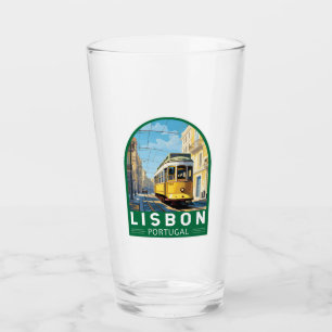 Lissabon Portugal Gele Tram Reizen Kunst Vintage Glas