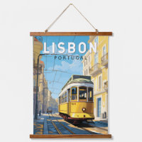 Lissabon Portugal Gele Tram Reizen Kunst Vintage