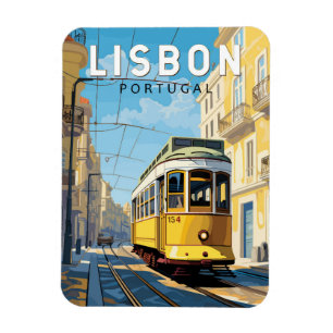 Lissabon Portugal Gele Tram Reizen Kunst Vintage Magneet