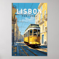 Lissabon Portugal Gele Tram Reizen Kunst Vintage