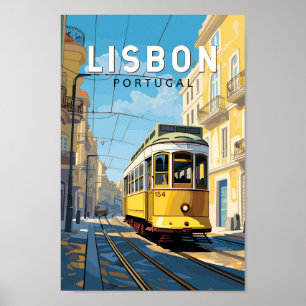 Lissabon Portugal Gele Tram Reizen Kunst Vintage Poster