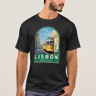 Lissabon Portugal Gele Tram Reizen Kunst Vintage T-shirt