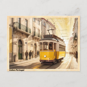 Lissabon Portugal gele tram Vintage Briefkaart