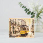 Lissabon Portugal gele tram Vintage Briefkaart (Staand voorkant)