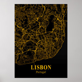 Lissabon - Portugal Gold City Map Poster