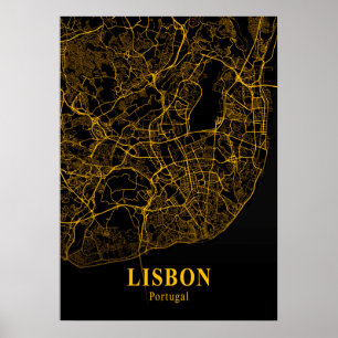 Lissabon - Portugal Gold City Map Poster