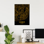 Lissabon - Portugal Gold City Map Poster (Thuiskantoor)