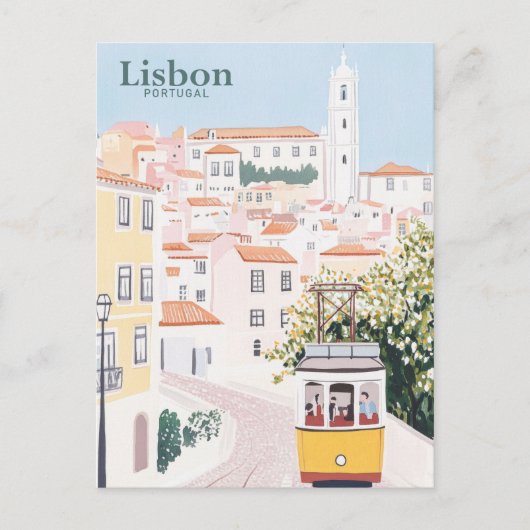 Lissabon Portugal Gouache Verf Illustratie Reizen Briefkaart (Voorkant)
