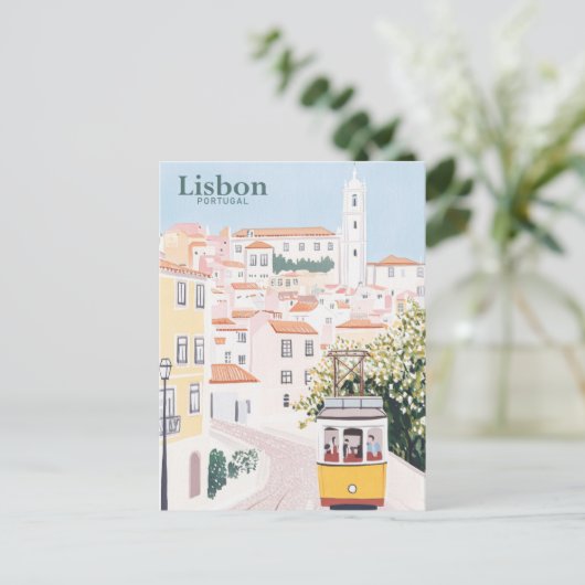 Lissabon Portugal Gouache Verf Illustratie Reizen Briefkaart (Staand voorkant)