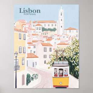 Lissabon Portugal Gouache Verf Illustratie Reizen Poster