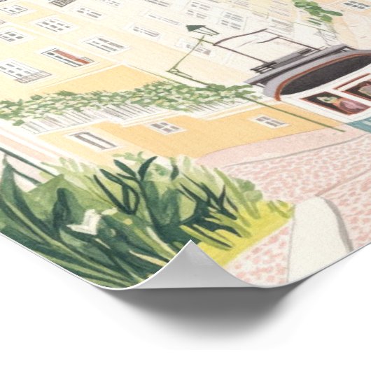 Lissabon Portugal Gouache Verf Illustratie Reizen Poster (Hoek)