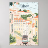 Lissabon Portugal Gouache Verf Illustratie Reizen Poster (Voorkant)