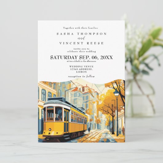 Lissabon Portugal Huwelijksuitnodiging Retro Kaart (Staand voorkant)