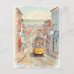 Lissabon Portugal Klassieke Gele Tram Reis Briefkaart