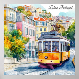 Lissabon Portugal Kleurrijk Oud Tram Scene Poster