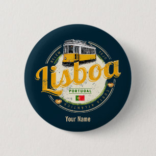 Lissabon Portugal met de Souvenir van Retro Tram Ronde Button 5,7 Cm