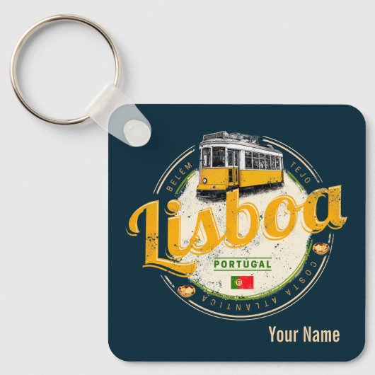 Lissabon Portugal met de Souvenir van Retro Tram Sleutelhanger (Voorkant)
