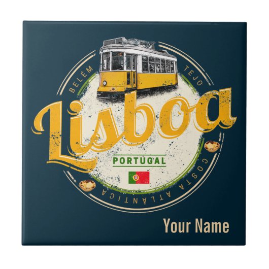 Lissabon Portugal met de  Souvenir van Retro Tram Tegeltje (Voorkant)