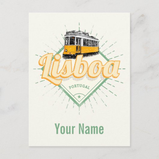 Lissabon Portugal met  feestdag met Retro Tram Briefkaart (Voorkant)