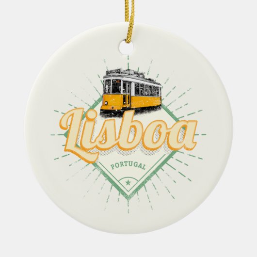 Lissabon Portugal met  feestdag met Retro Tram Keramisch Ornament (Voorkant)