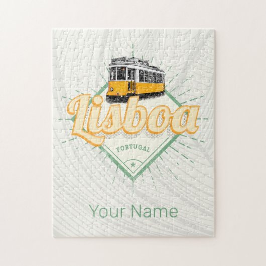 Lissabon Portugal met  feestdag met Retro Tram Legpuzzel (Verticaal)