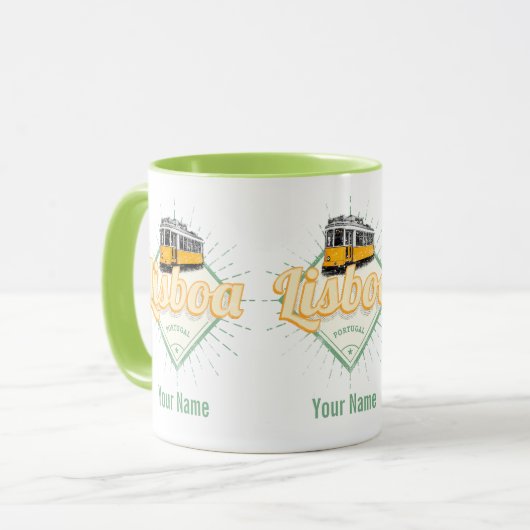 Lissabon Portugal met feestdag met Retro Tram Mok (Voorkant links)