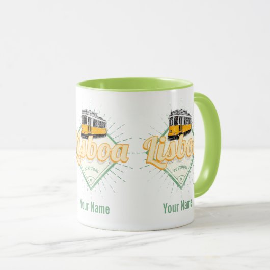 Lissabon Portugal met feestdag met Retro Tram Mok (Voorkant rechts)