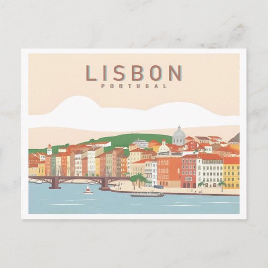 Lissabon Portugal Pastel Travel Design Briefkaart (Voorkant)