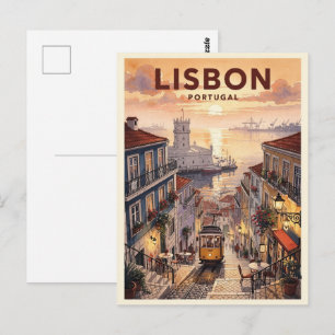 Lissabon Portugal Reis in Retro Stijl Briefkaart