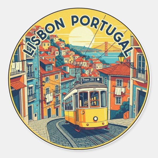 Lissabon Portugal Reizen Alfama Ronde Sticker (Voorkant)