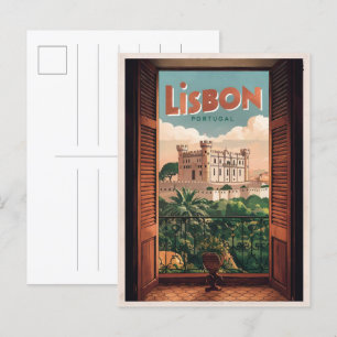 Lissabon Portugal Reizen, raam uitzicht geschenke Briefkaart