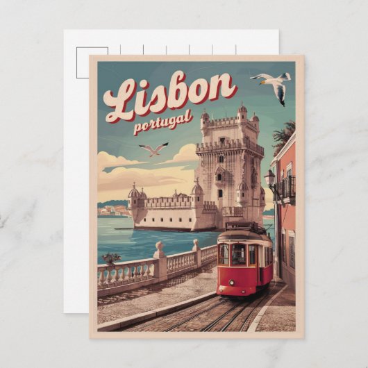  Lissabon Portugal Reizen Tram geschenken Briefkaart (Voorkant / Achterkant)