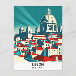 Lissabon Portugal Retro Kunstwerk Reizen Illustrat Briefkaart