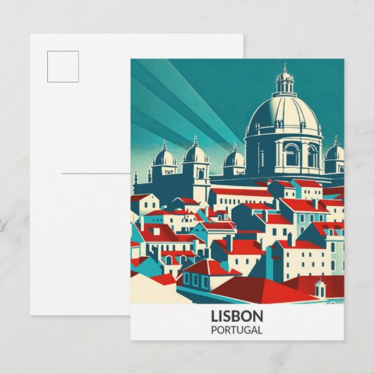 Lissabon Portugal Retro Kunstwerk Reizen Illustrat Briefkaart (Voorkant / Achterkant)