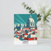 Lissabon Portugal Retro Kunstwerk Reizen Illustrat Briefkaart (Staand voorkant)