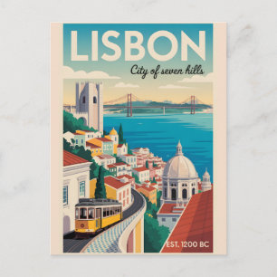 Lissabon Portugal Retro Silhouette Stadslandschap Briefkaart