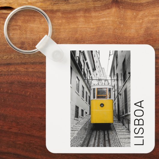 Lissabon Portugal Retro Tram  Souvenir Sleutelhanger (Voorkant)