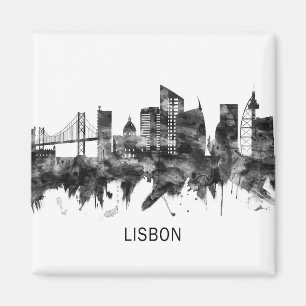 Lissabon Portugal Skyline BW Magneet