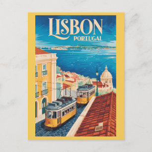 Lissabon Portugal Skyline Illustratie Reis Kunst Briefkaart