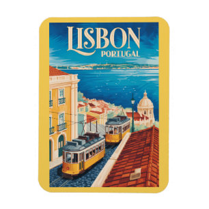 Lissabon Portugal Skyline Illustratie Reis Kunst Magneet