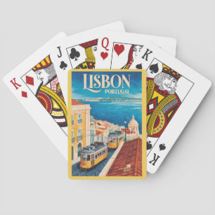 Lissabon Portugal Skyline Illustratie Reis Kunst Pokerkaarten