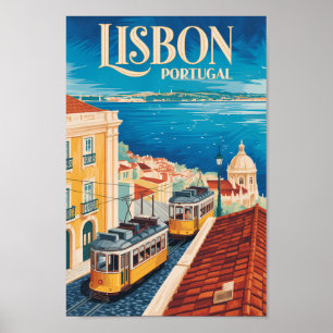 Lissabon Portugal Skyline Illustratie Reis Kunst Poster
