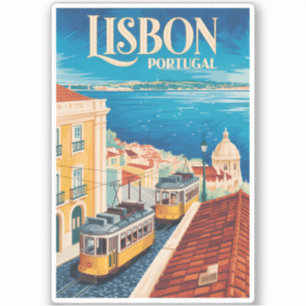 Lissabon Portugal Skyline Illustratie Reis Kunst Sticker